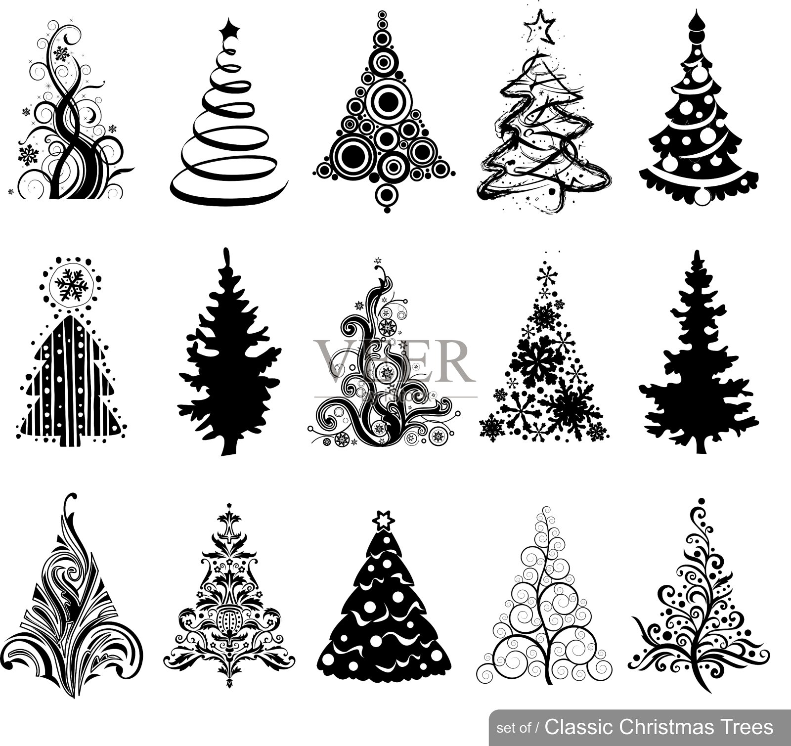 一套德鲁圣诞树插画图片素材