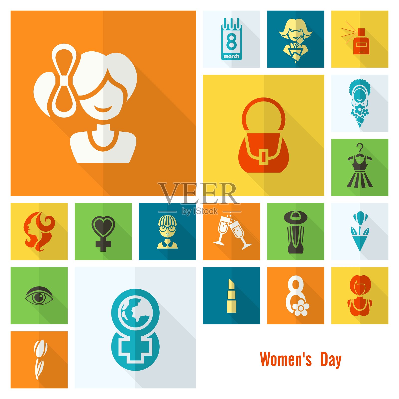 妇女节图标集插画图片素材