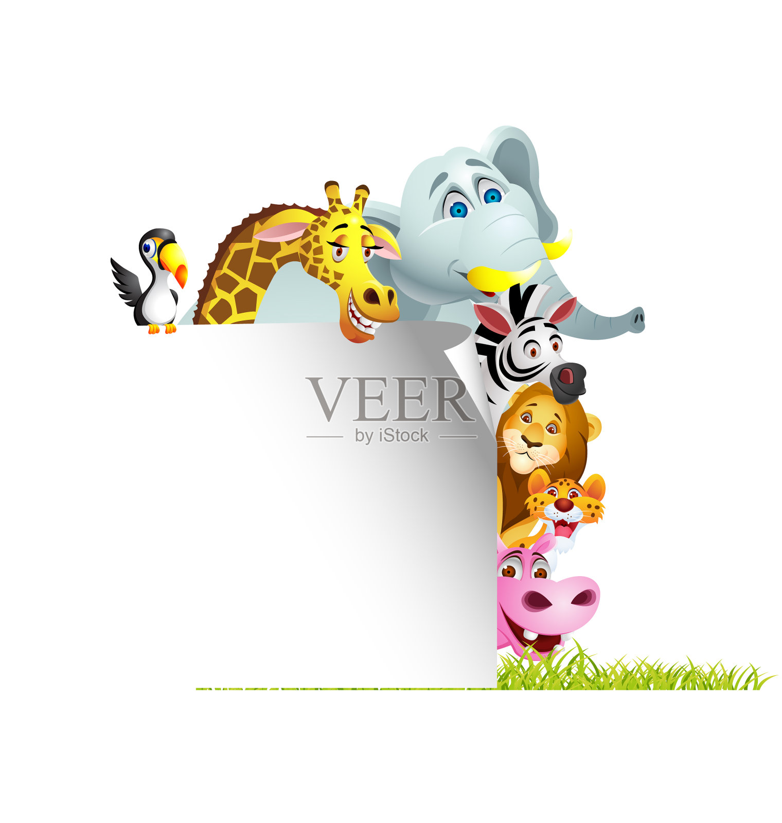 动物卡通与空白标志设计元素图片