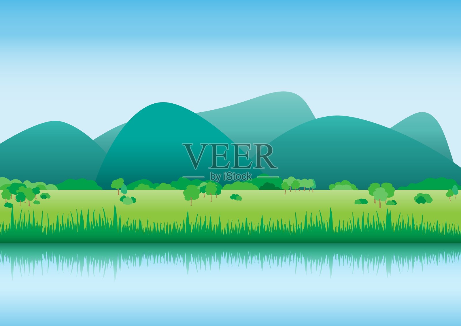 内地的河畔插画图片素材