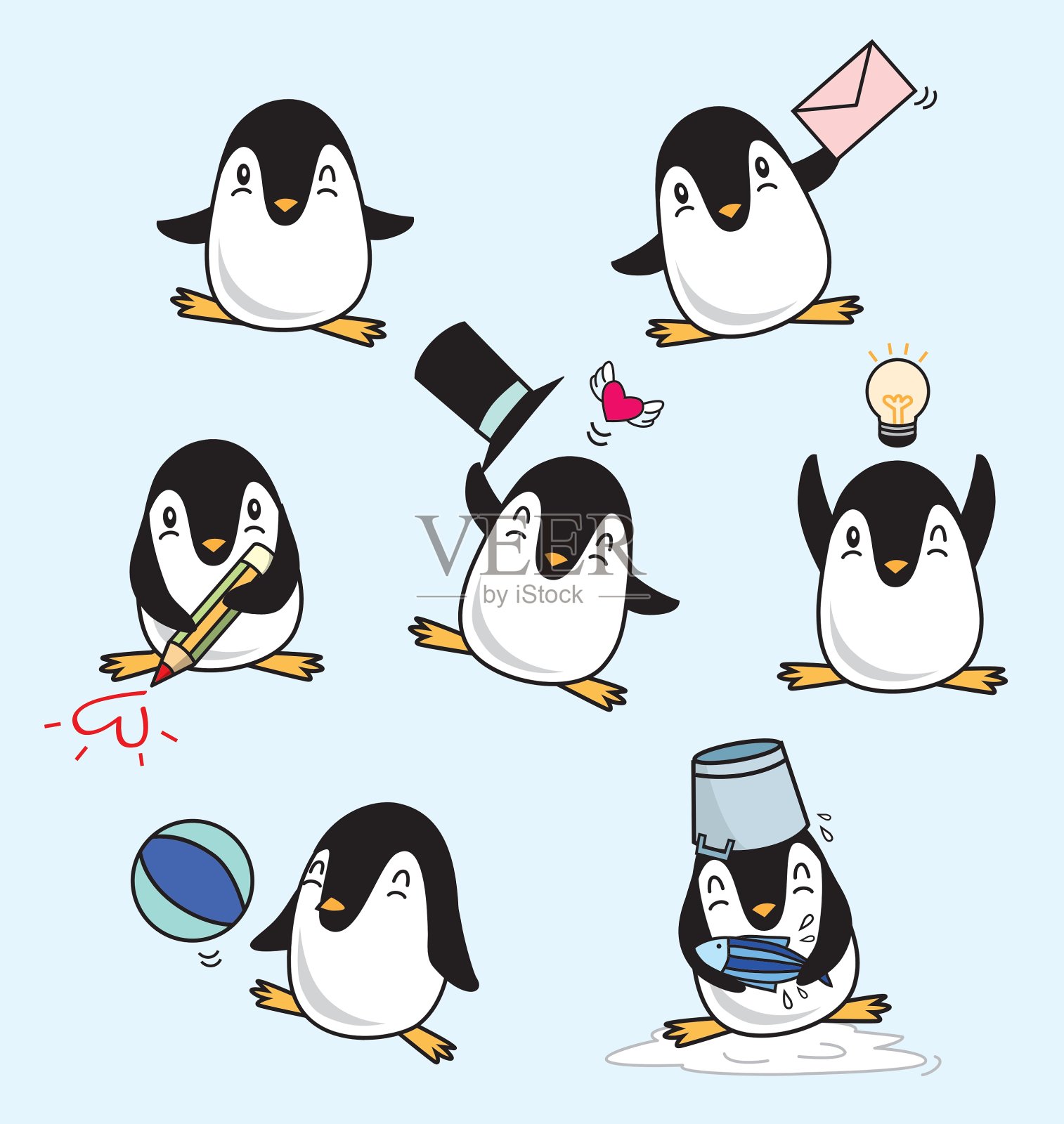 快乐的企鹅插画图片素材