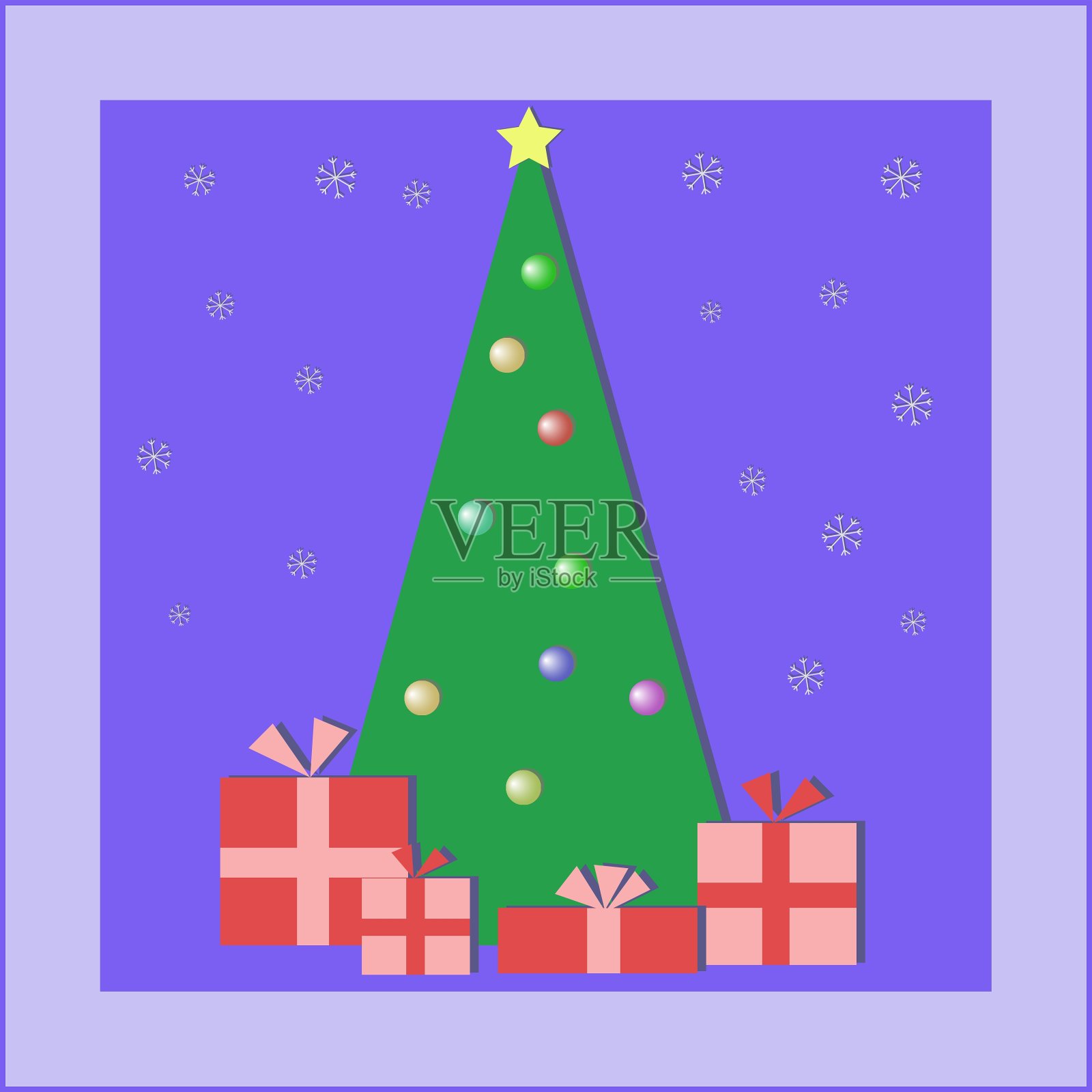 带礼物的圣诞树插画图片素材
