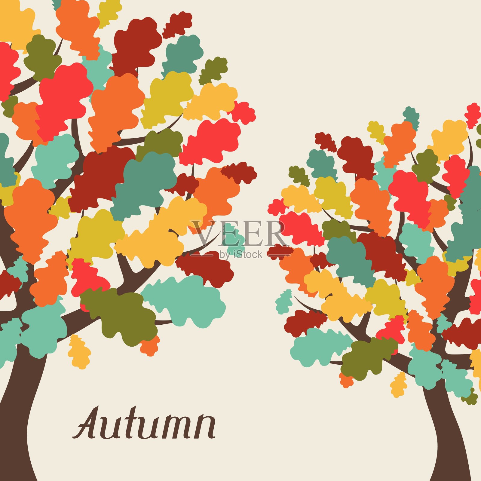背景风格化的秋树问候插画图片素材