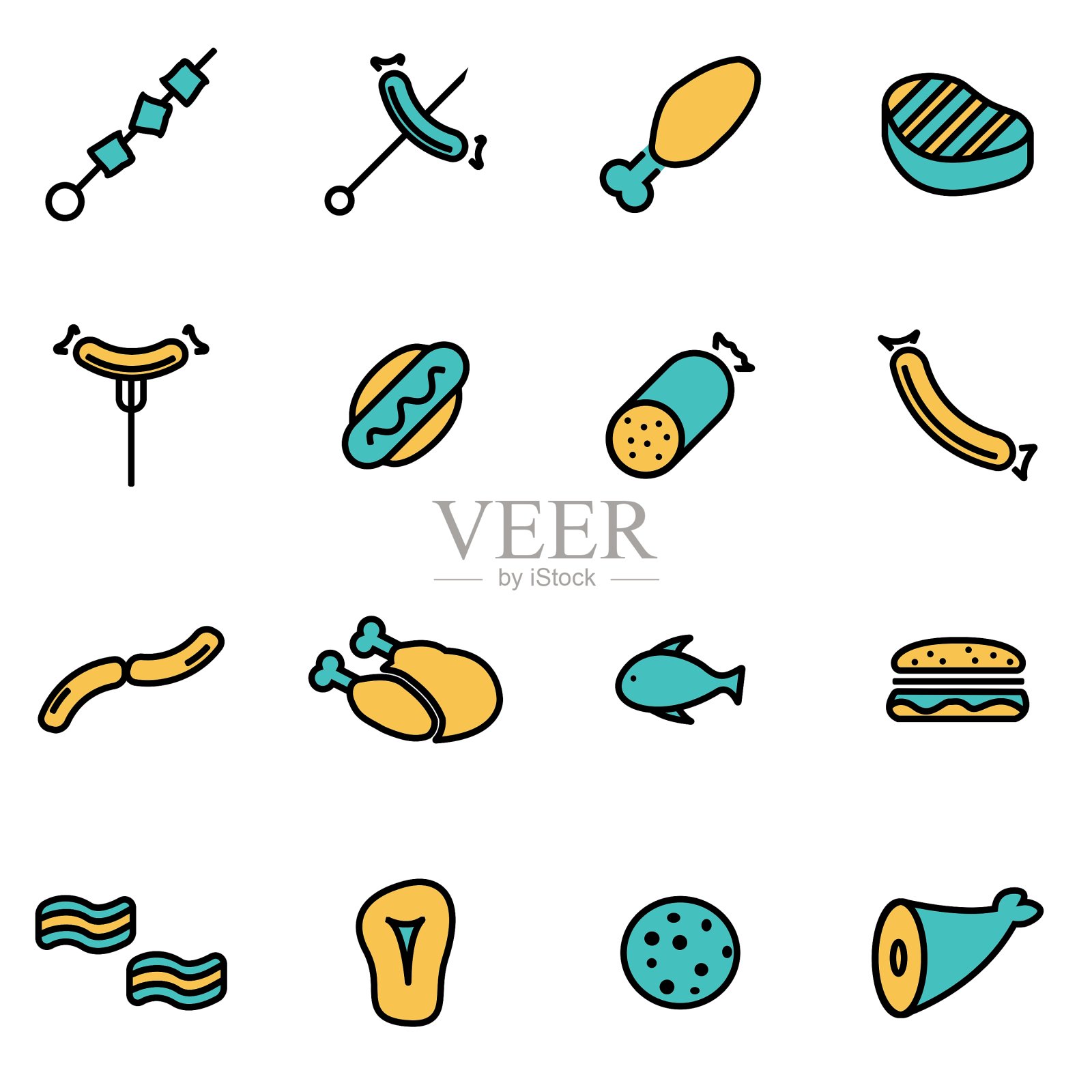 时尚的平面线图标包设计师和图标素材