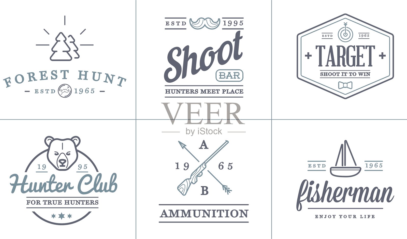 一套狩猎露营运动元素可以使用插画图片素材