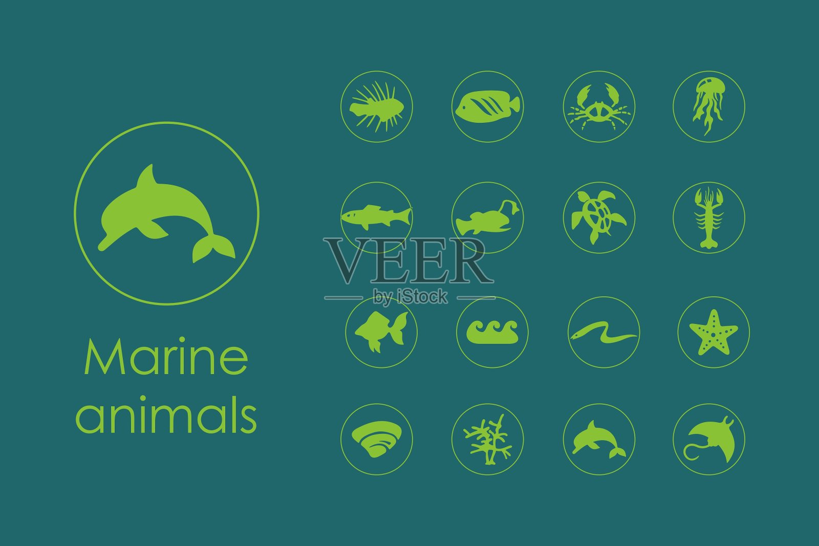 一组海洋动物简单的图标插画图片素材