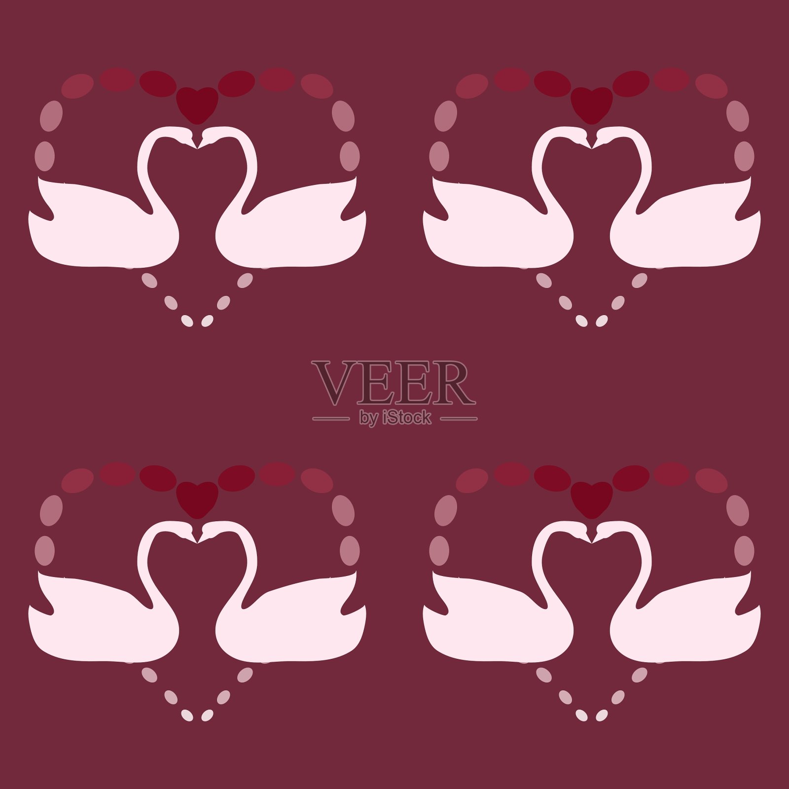 象征爱情的白天鹅复古无缝图案插画图片素材