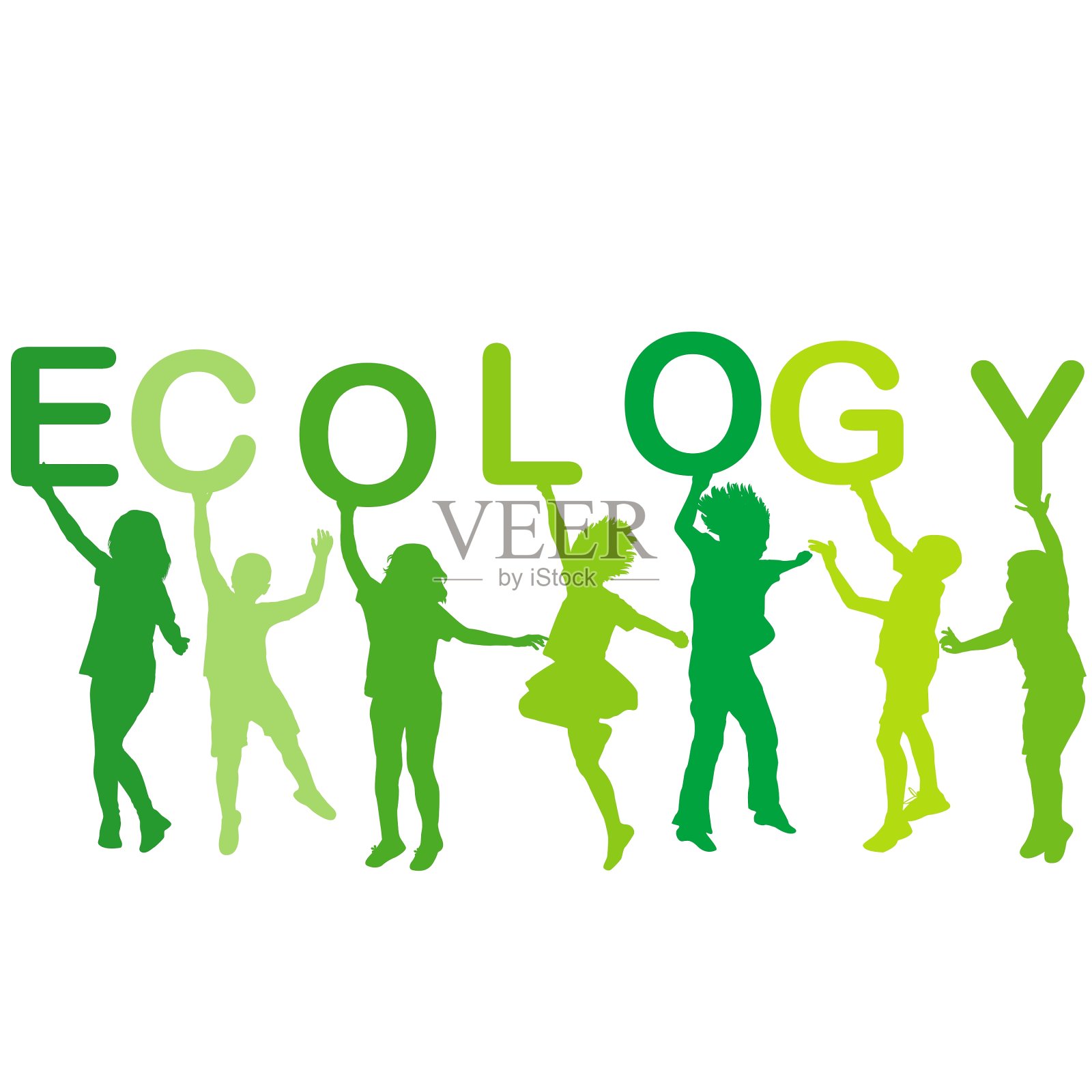 生态概念与儿童剪影设计元素图片