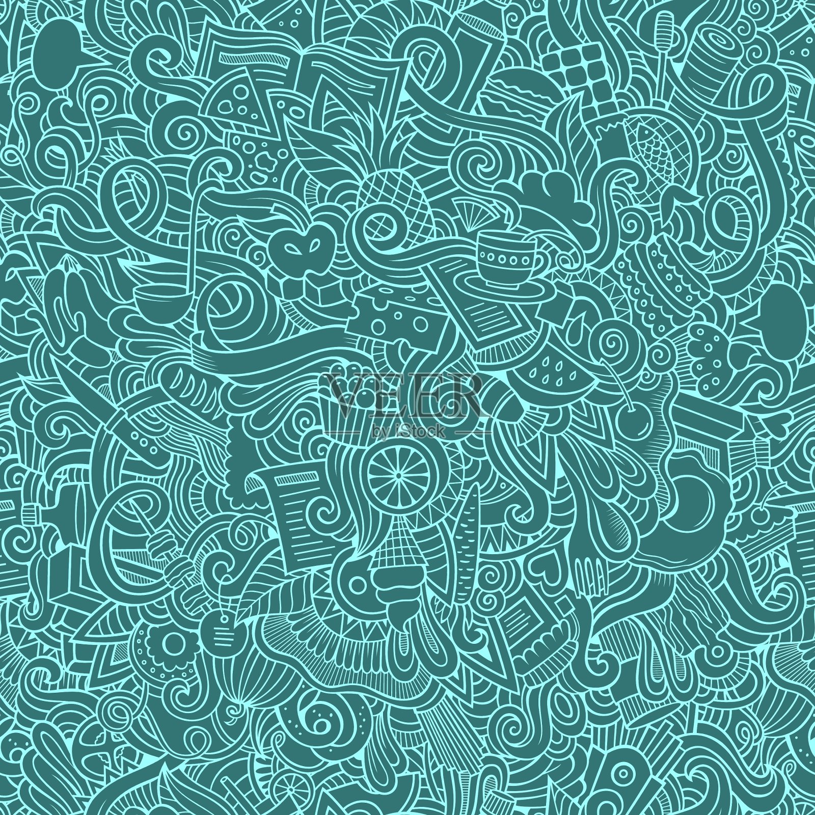 手绘食物无缝图案涂鸦插画图片素材