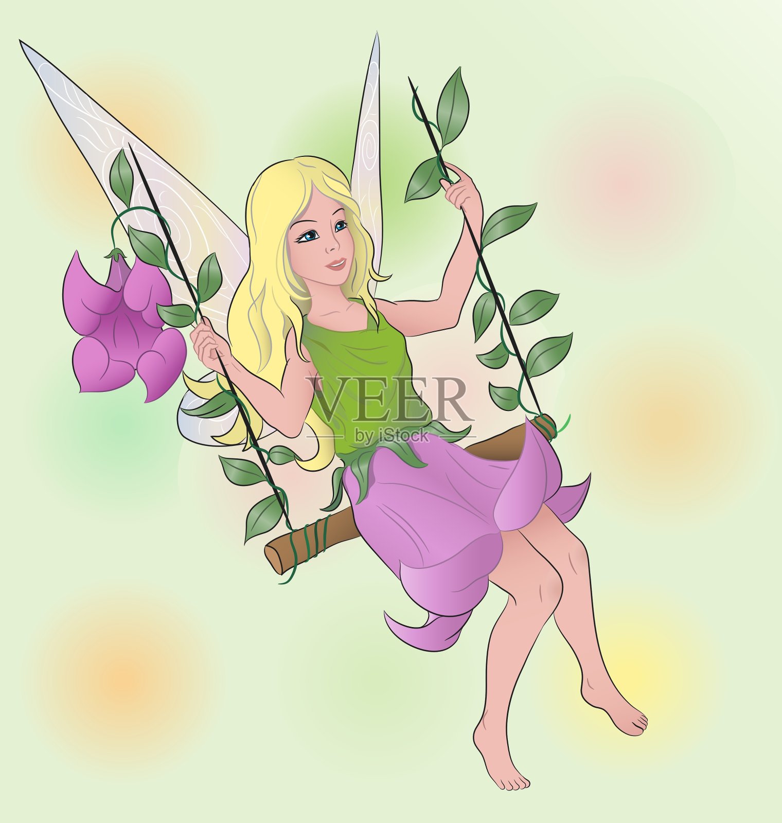 花仙子荡秋千插画图片素材