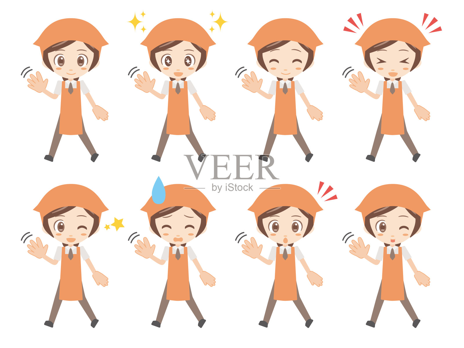 走路挥舞右手的女人插画设计元素图片