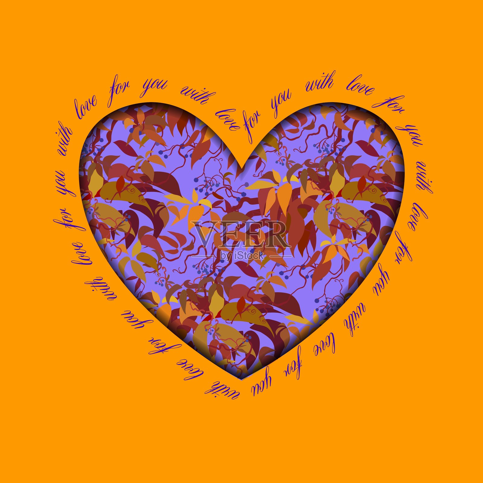 带有花卉装饰的情人节心形卡片设计模板素材