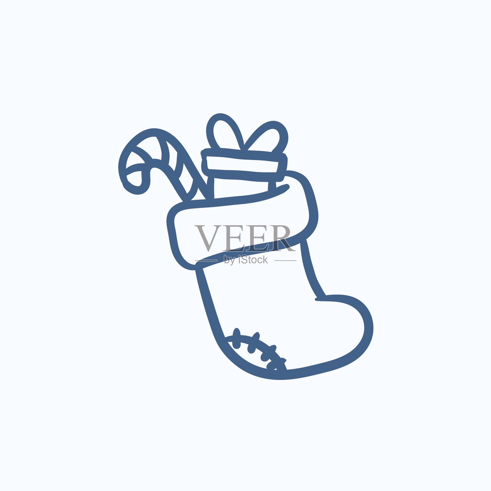 圣诞靴与礼物和糖果素描图标插画图片素材