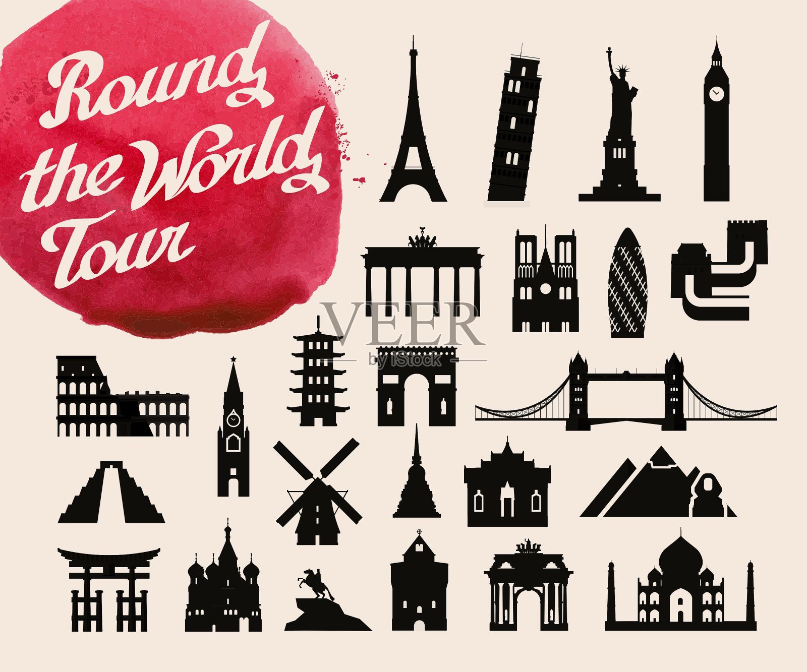 世界历史建筑图标集图标素材