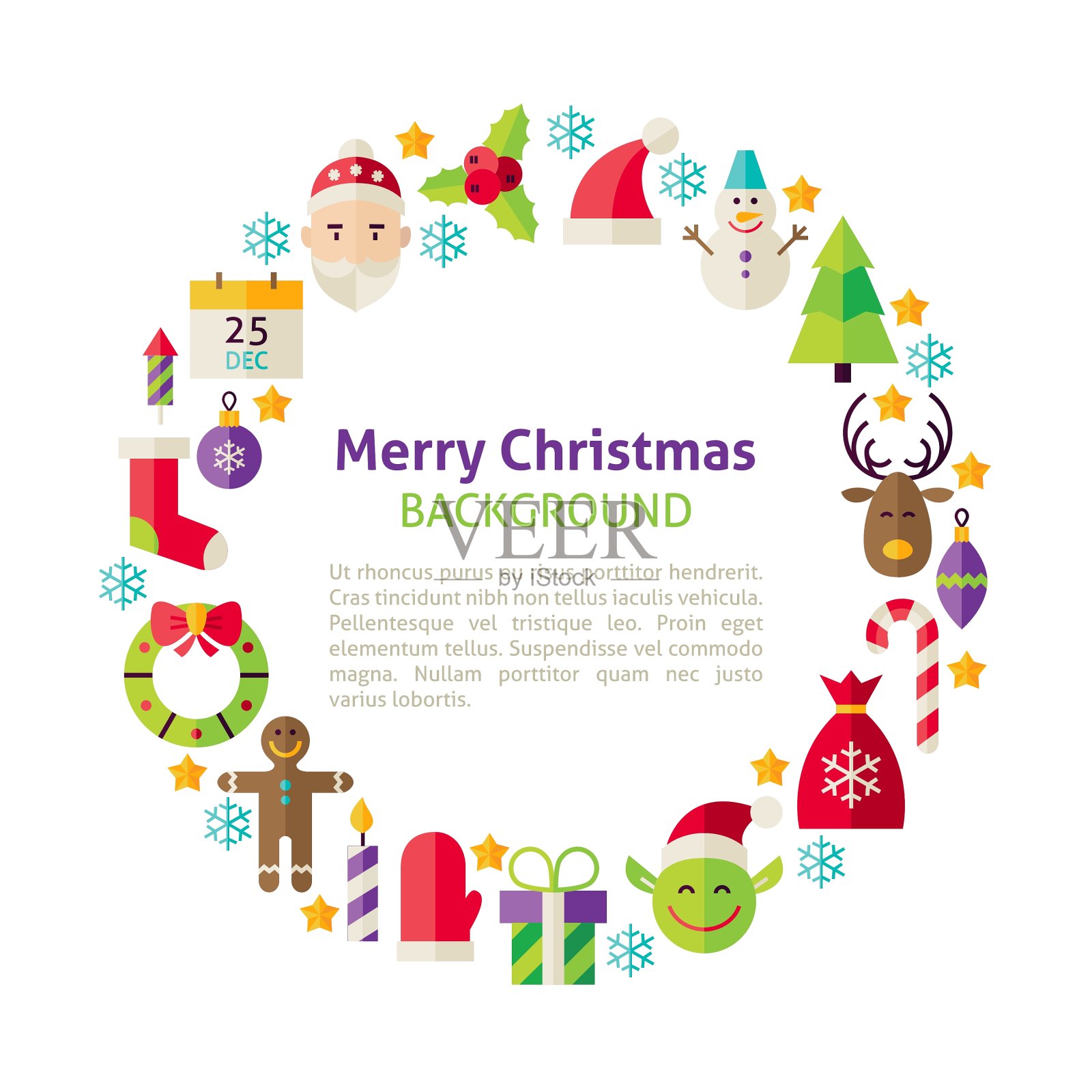 平面风格的圆形模板收集冬天插画图片素材