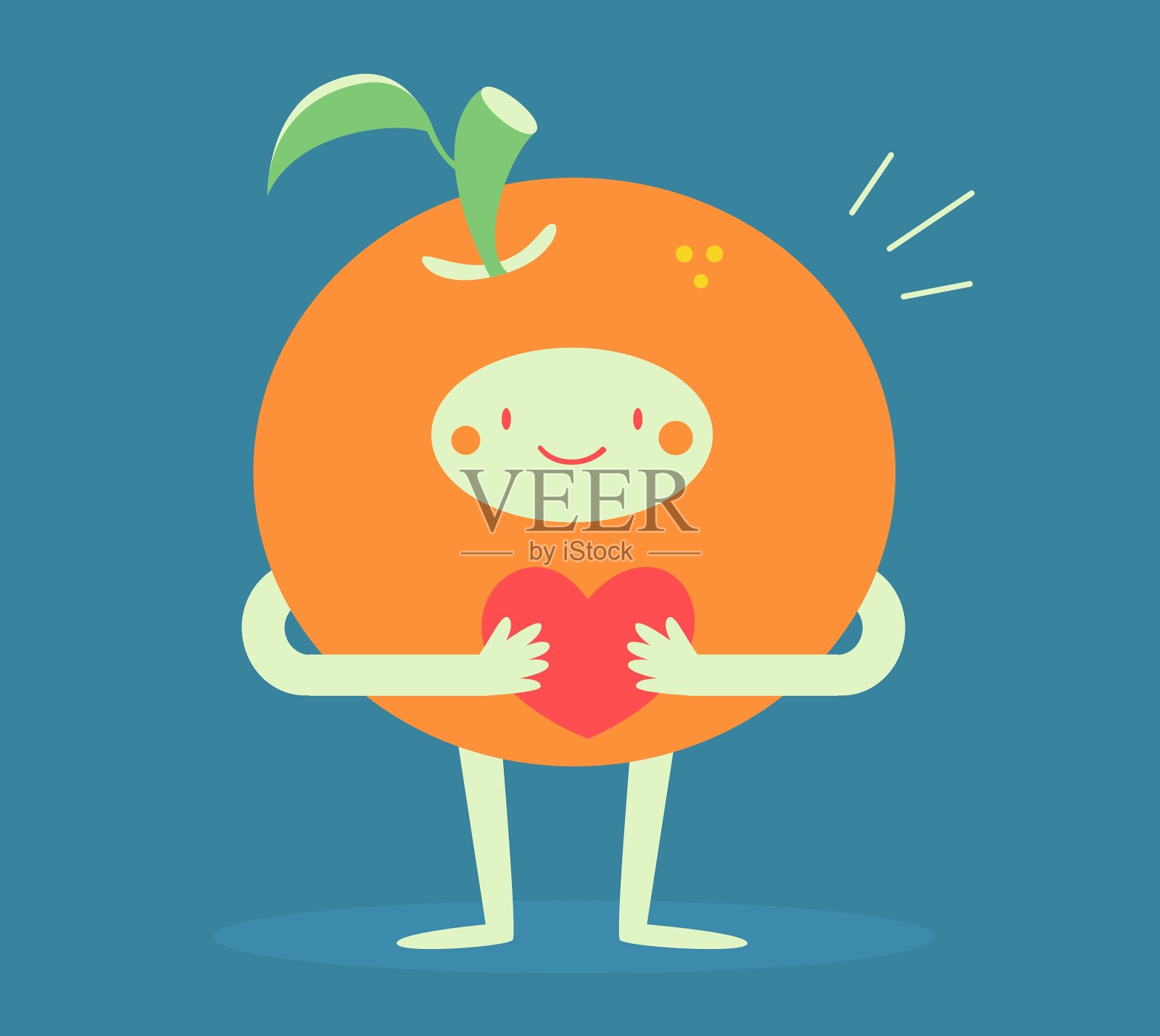 可爱的橙色拥抱一颗心插画图片素材