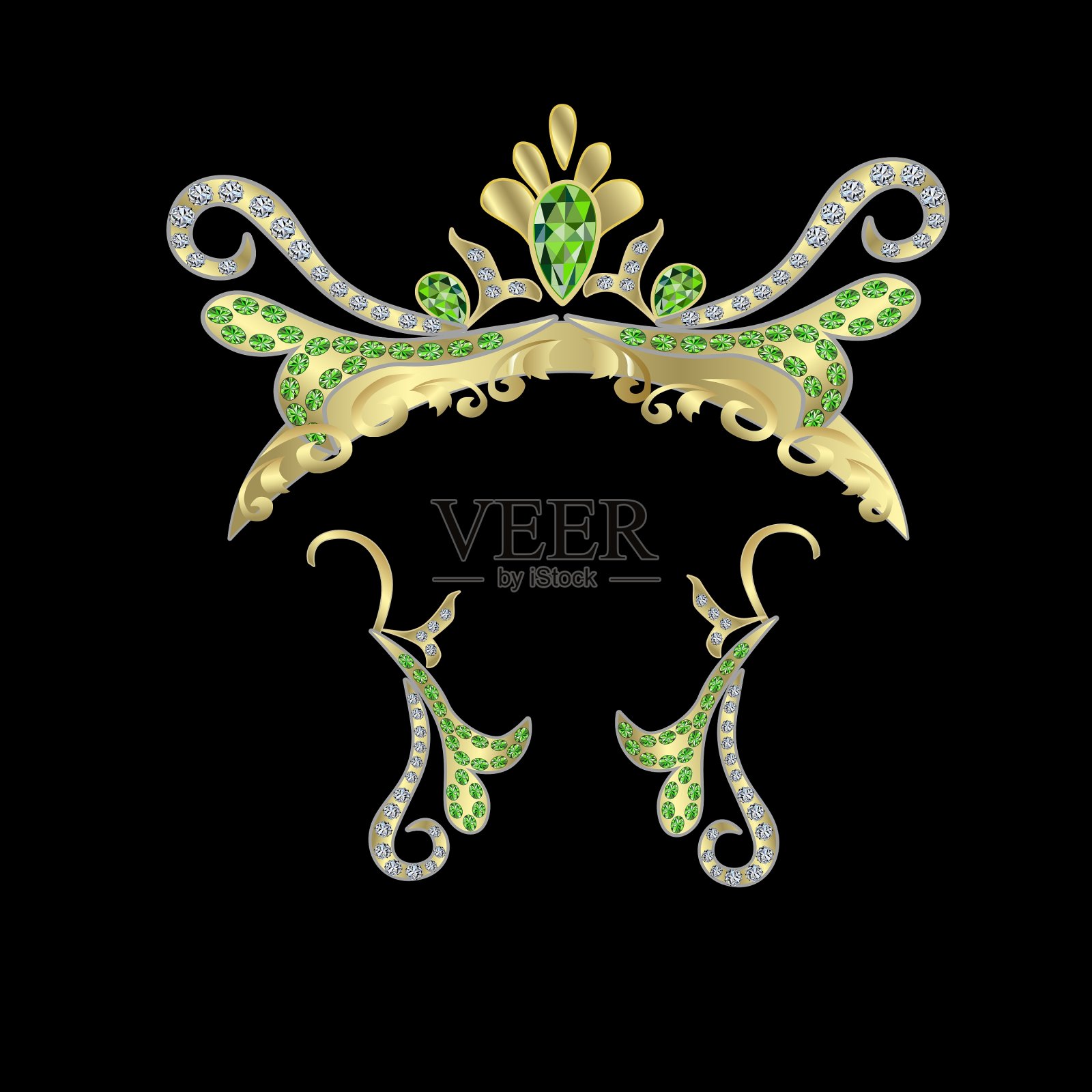 皇冠和耳环插画图片素材