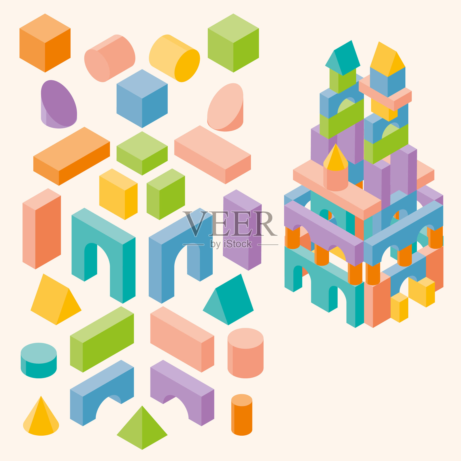 给孩子们的彩色积木插画图片素材