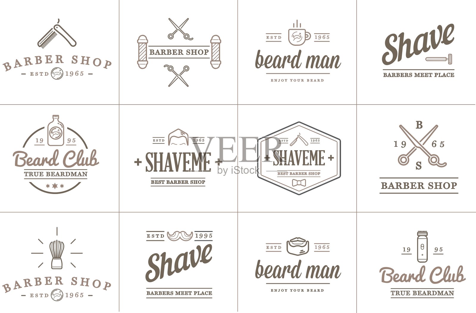 一套理发店元素和剃须店图标插画图片素材