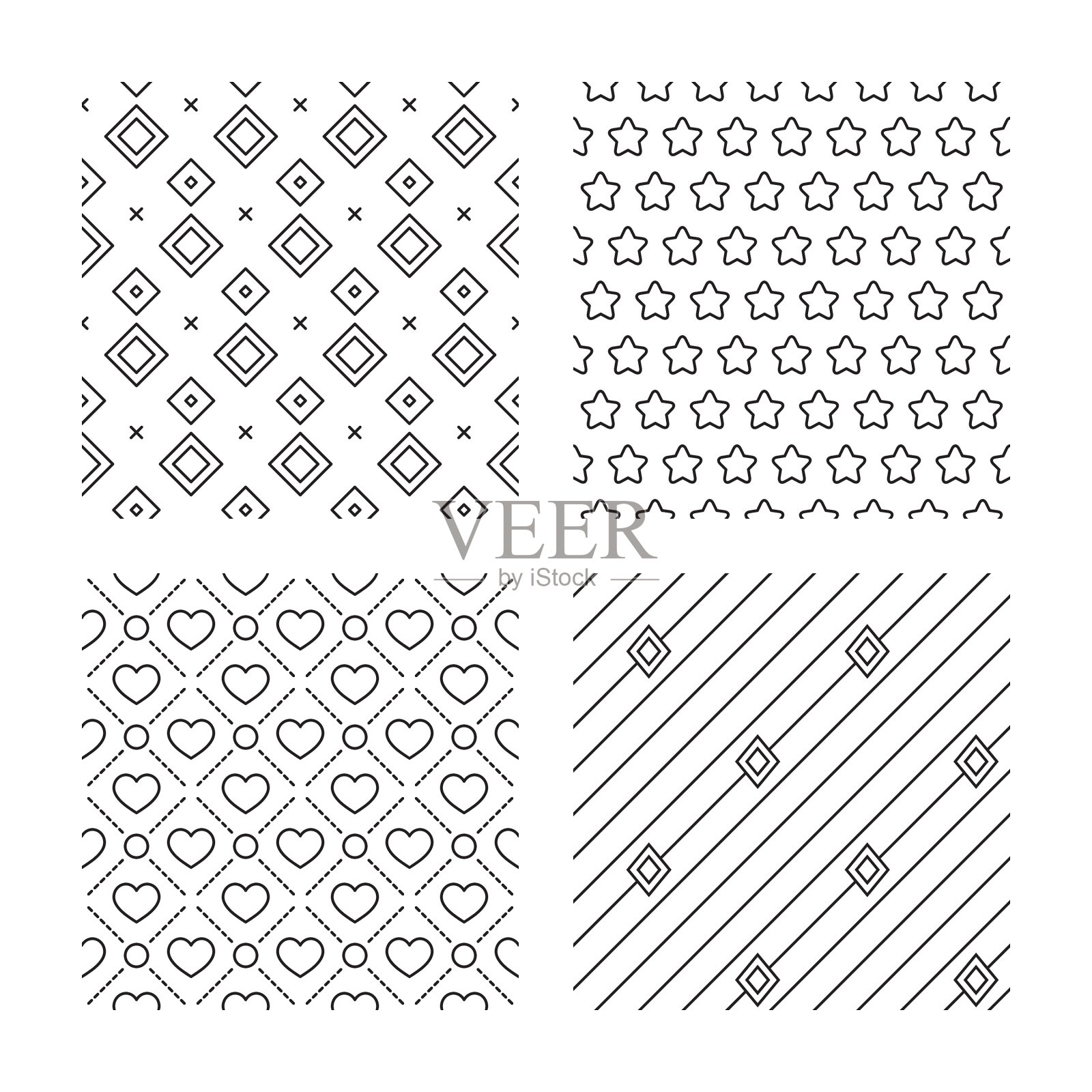 星星心形和菱形无缝纹理插画图片素材