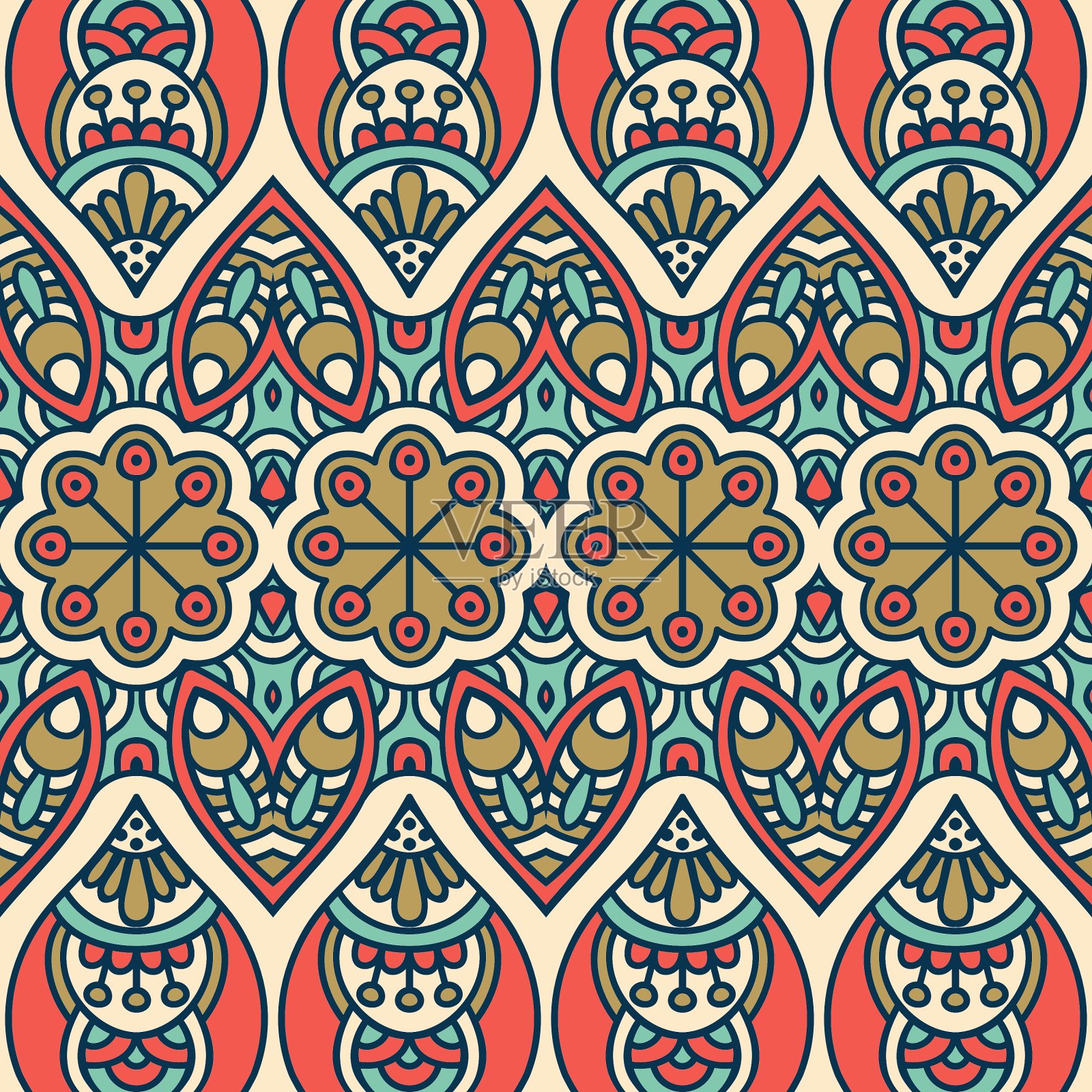 民族花卉无缝图案插画图片素材