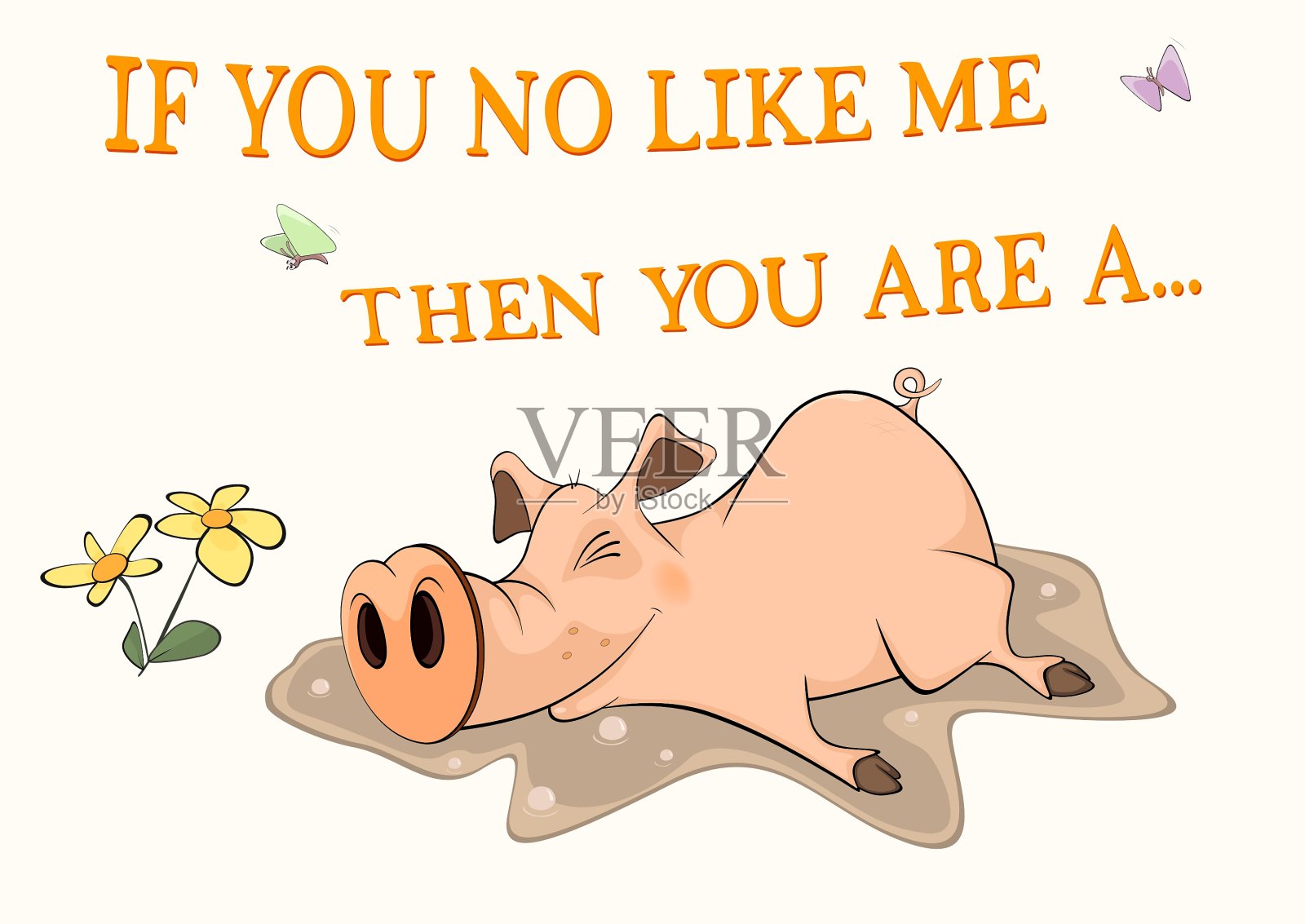 猪和一个游泳池明信片卡通插画图片素材