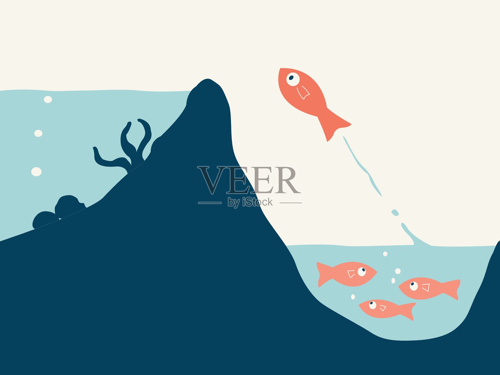 鱼跳跃插画图片素材