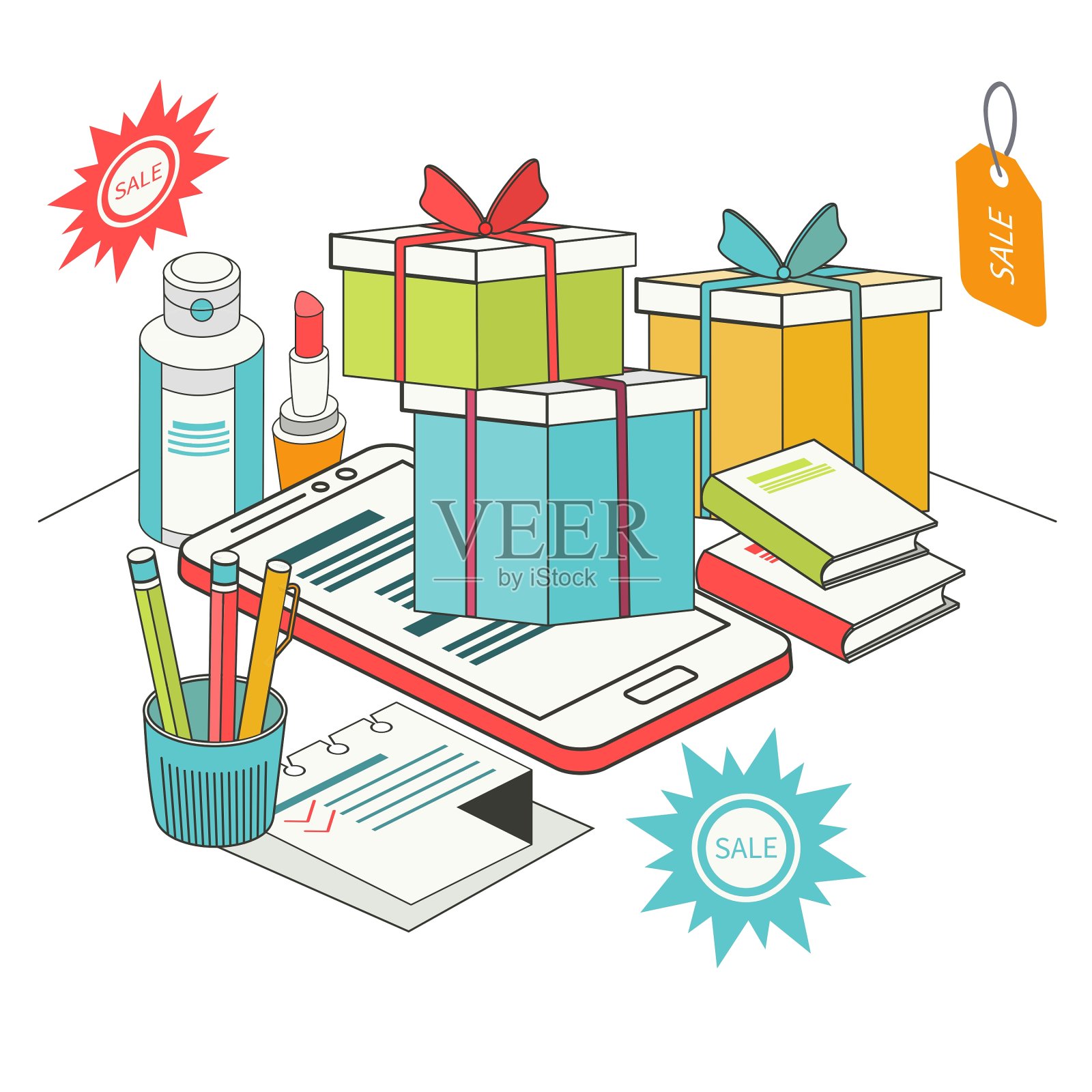 平面3d等距移动购物插画图片素材