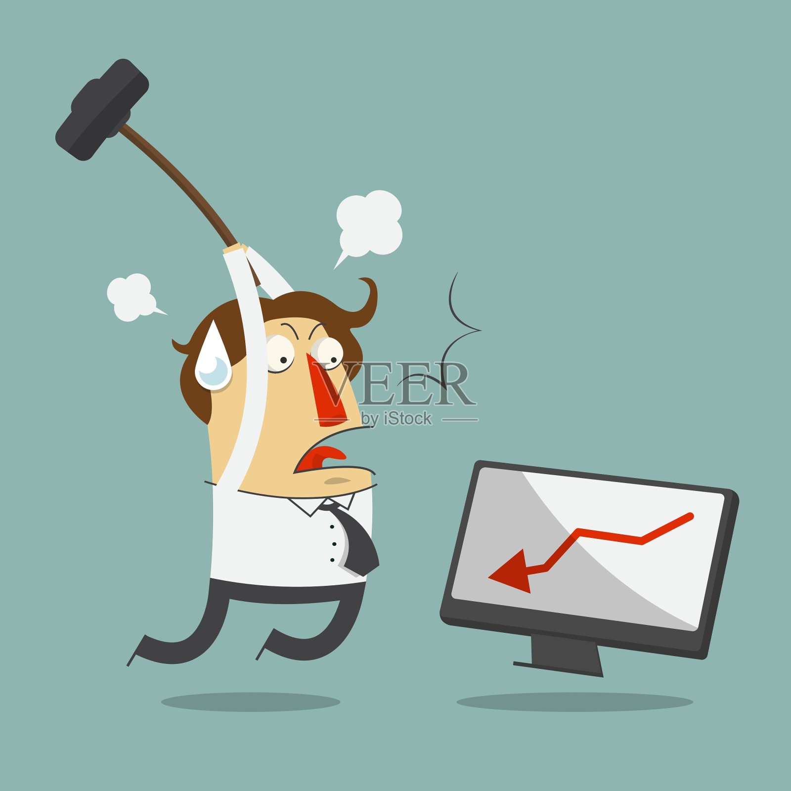 愤怒沮丧的商人打电脑插画图片素材