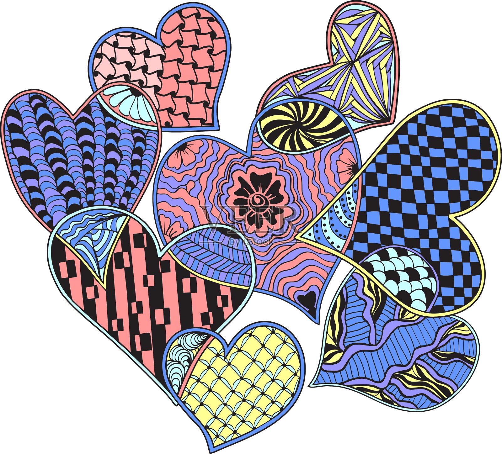 心形图案，华丽的缠结风格插画图片素材
