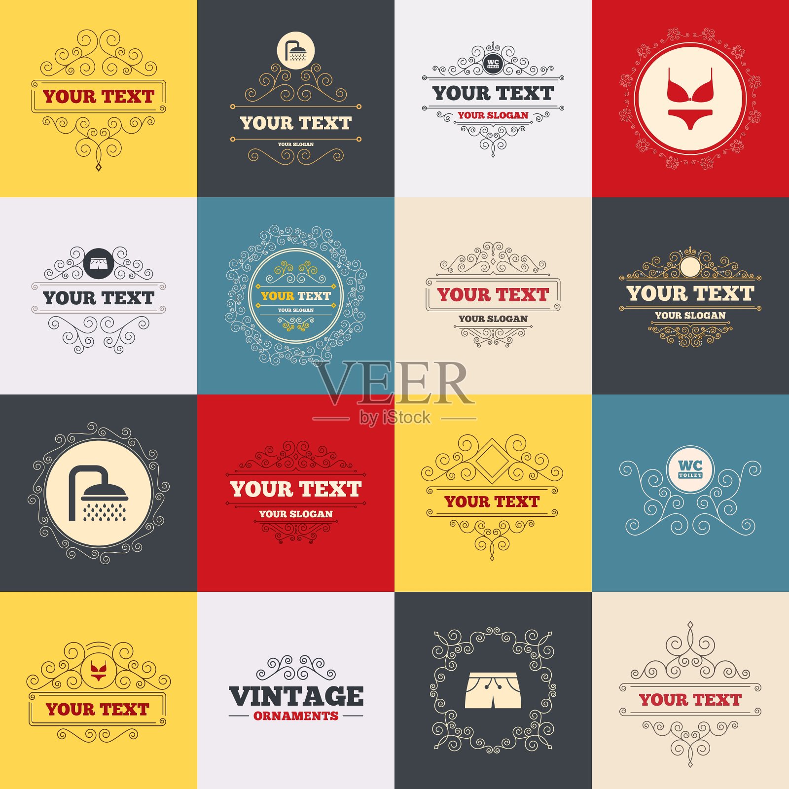 游泳池图标淋浴和泳衣标志插画图片素材