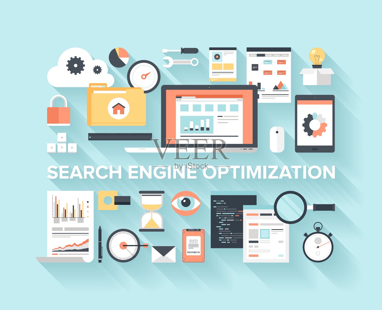 平的SEO的概念插画图片素材