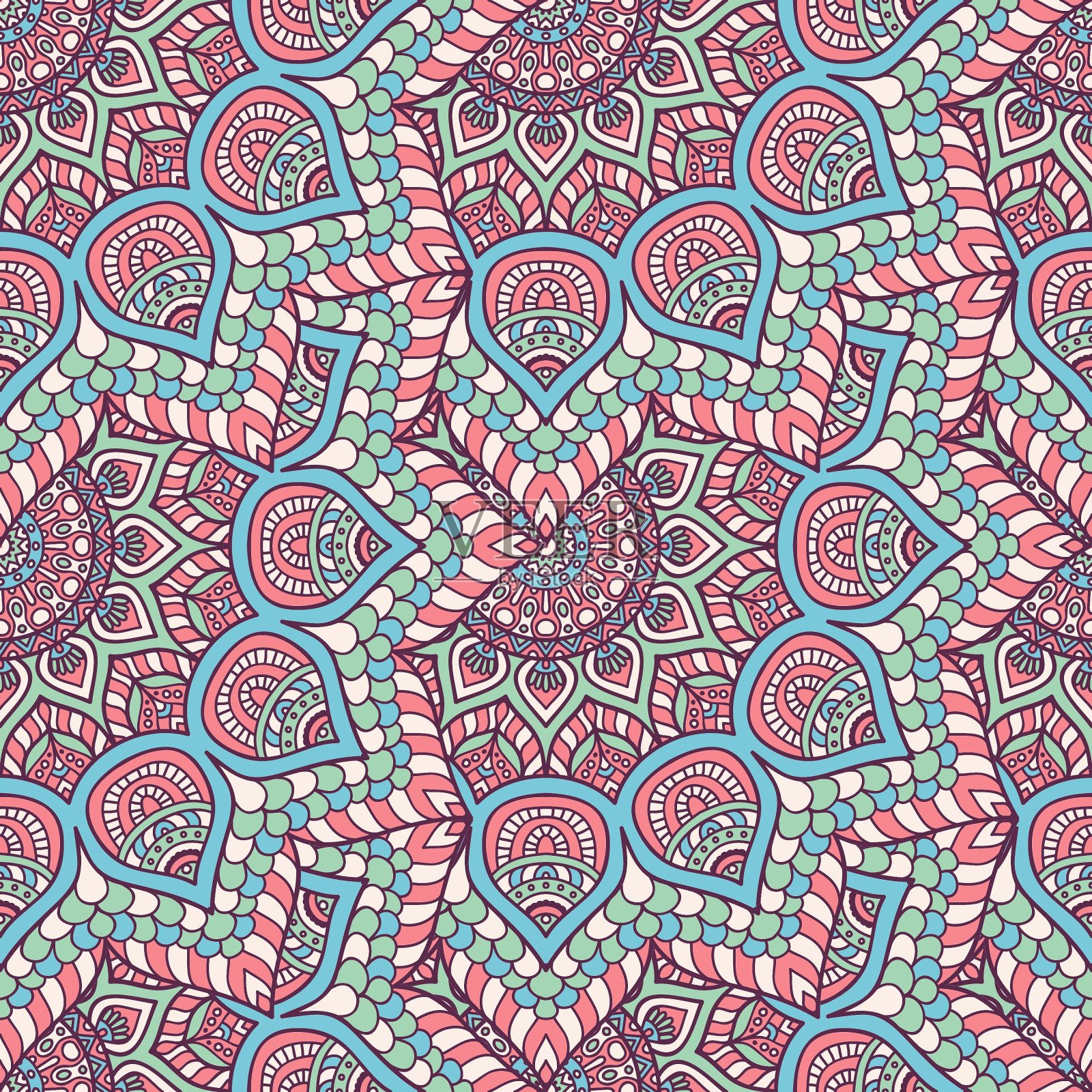 民族花卉无缝图案插画图片素材