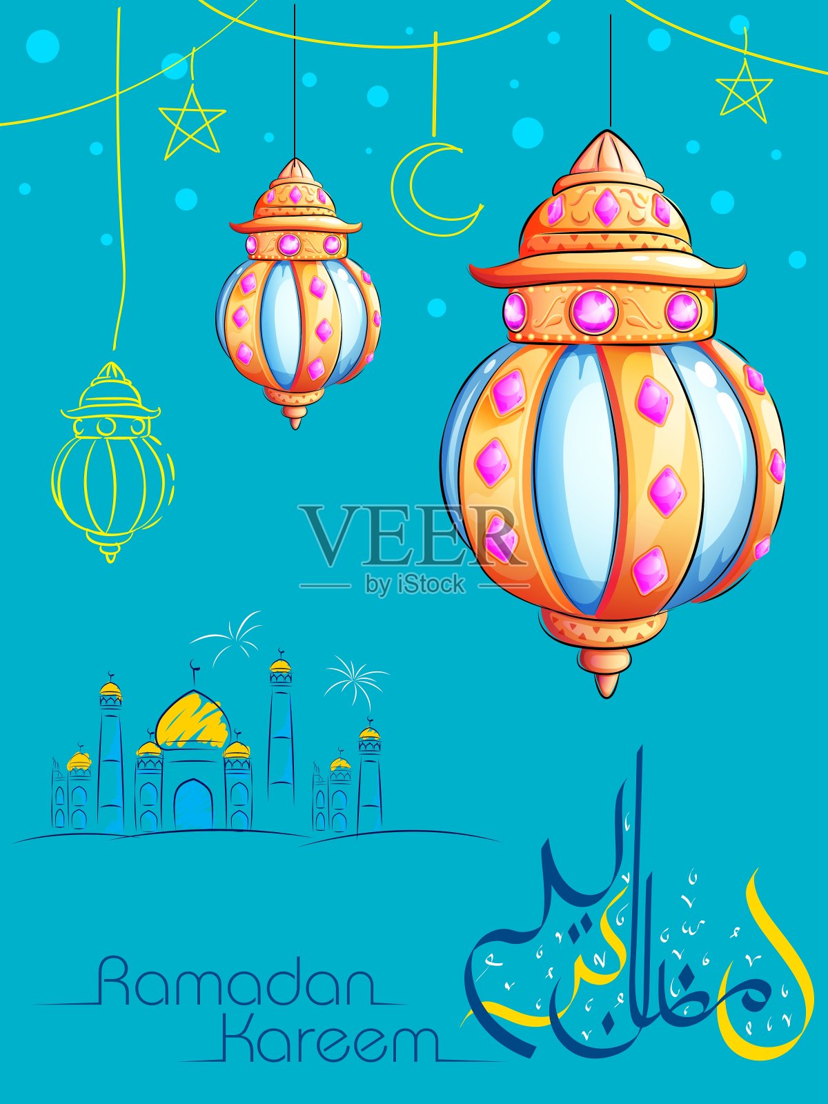 斋月卡里姆用灯光问候设计模板素材