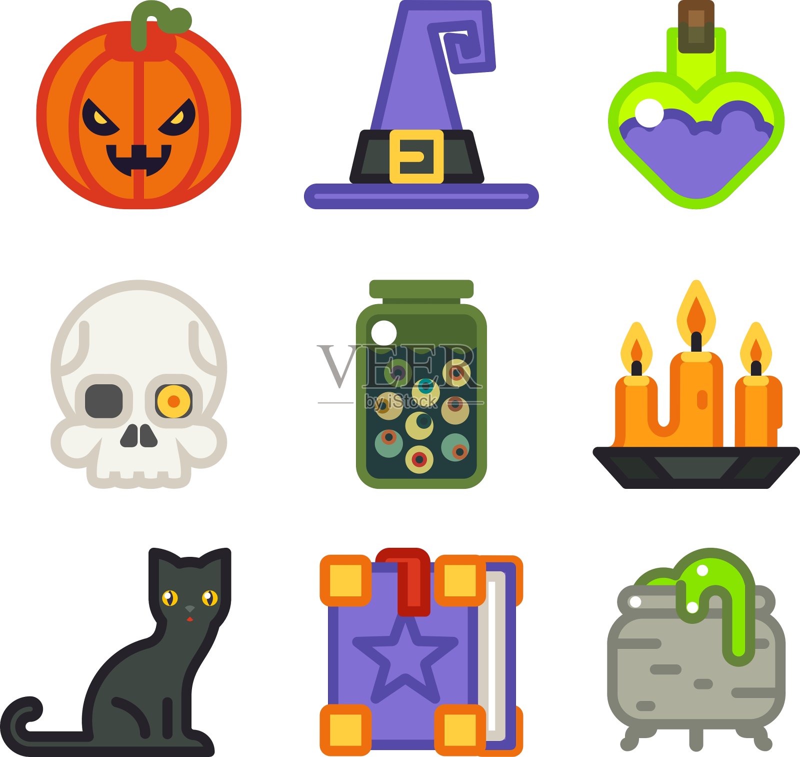 女巫魔术万圣节图标设置孤立的单位图标素材