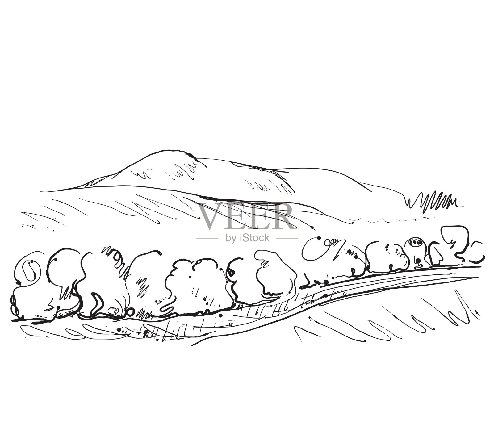 画着田野和树木的风景插画图片素材