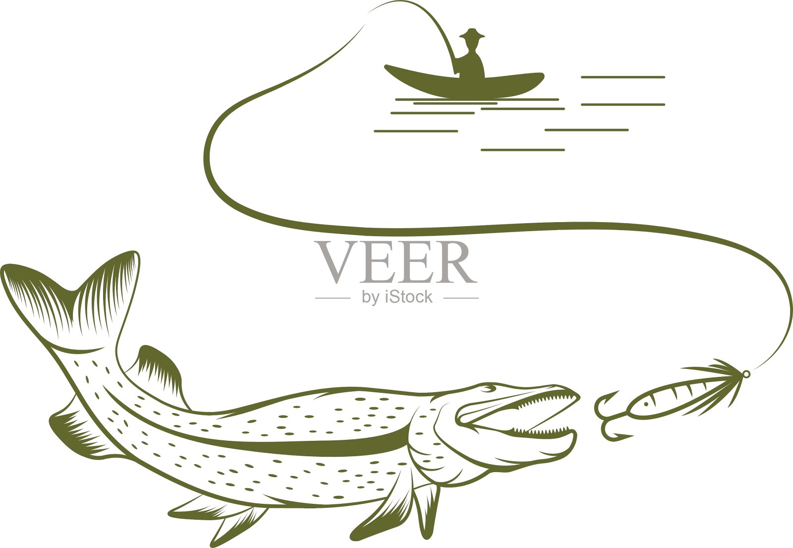 船上的渔夫和梭子鱼设计元素图片