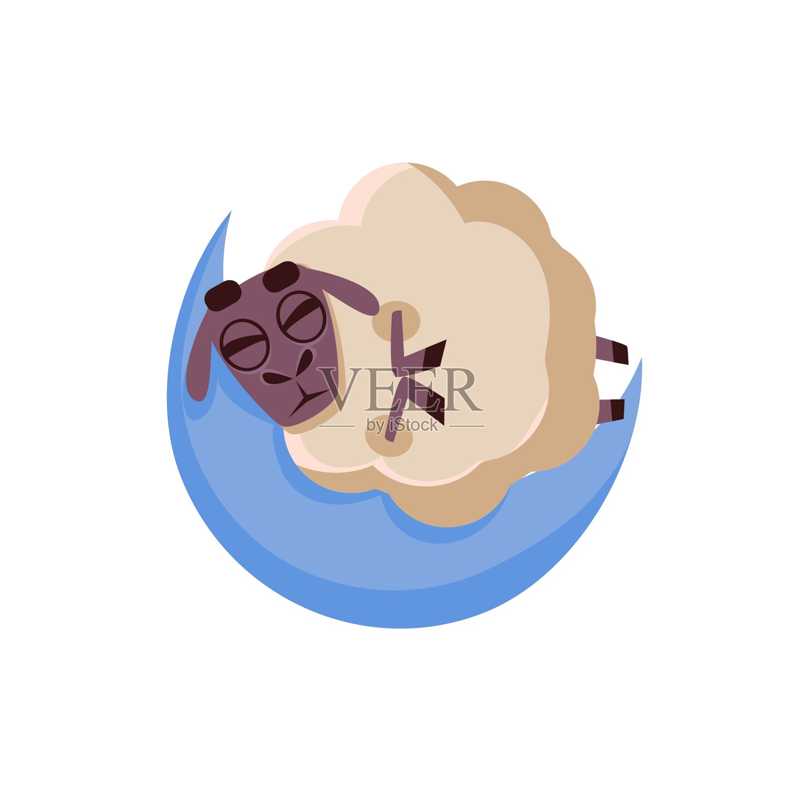 睡在新月上的羊设计元素图片