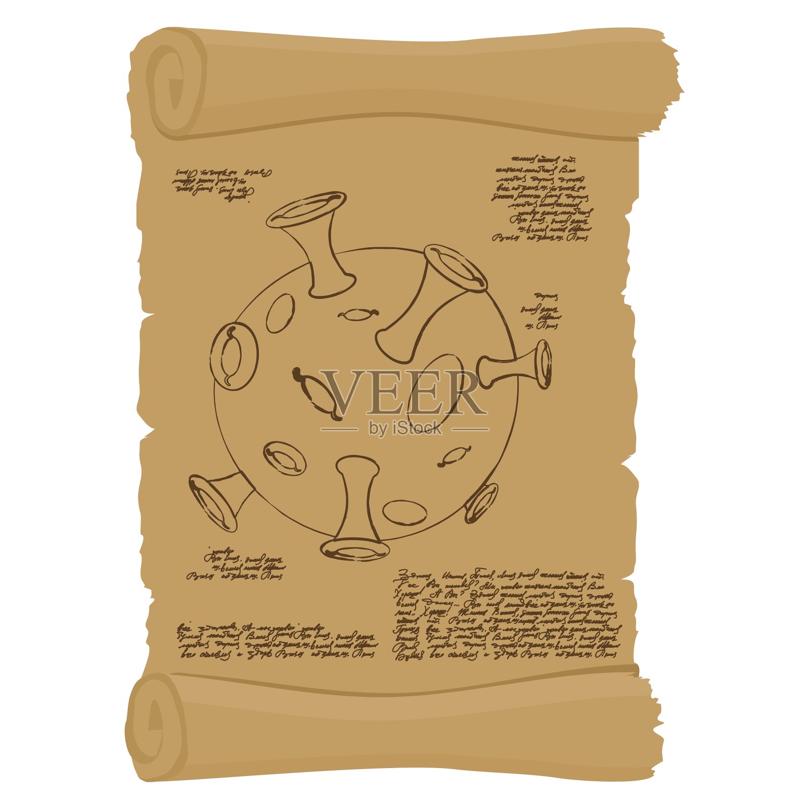 古卷轴与月亮地图，旧纸与设计元素图片