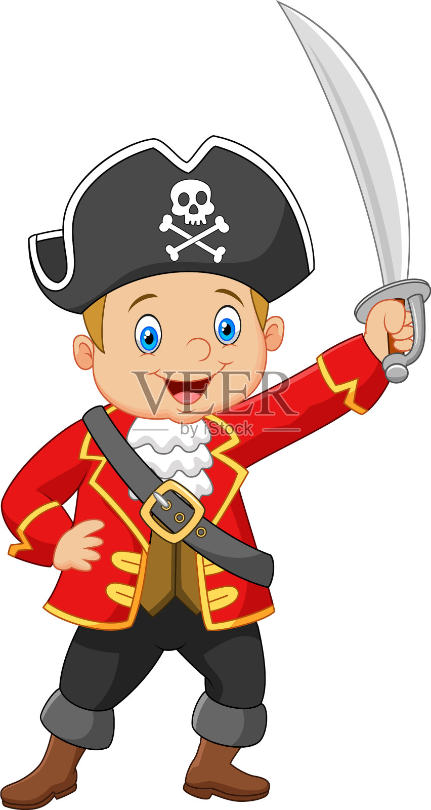 卡通海盗船长拿着一把剑设计元素图片
