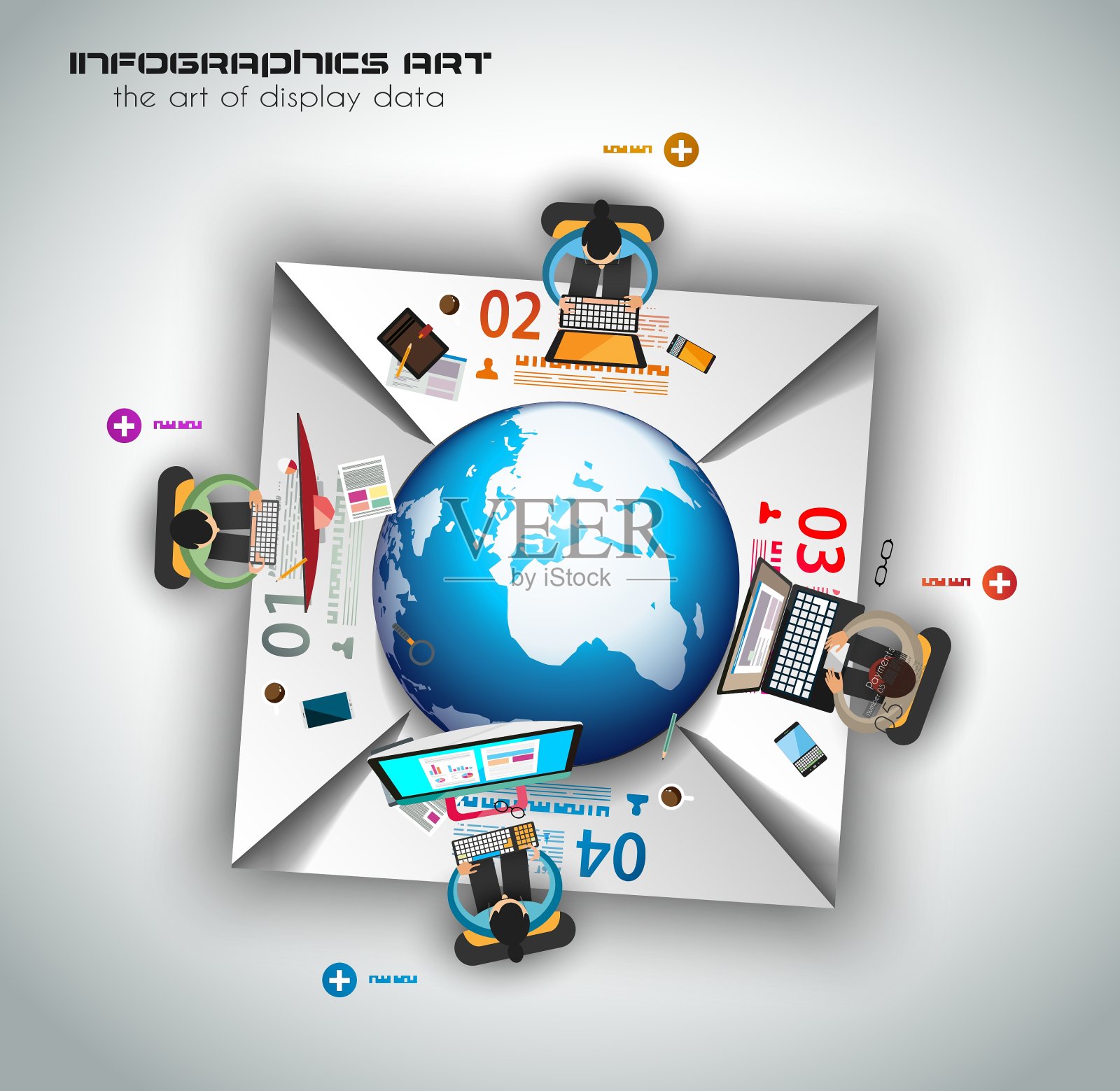 与Flat进行信息图表团队合作和头脑风暴设计模板素材