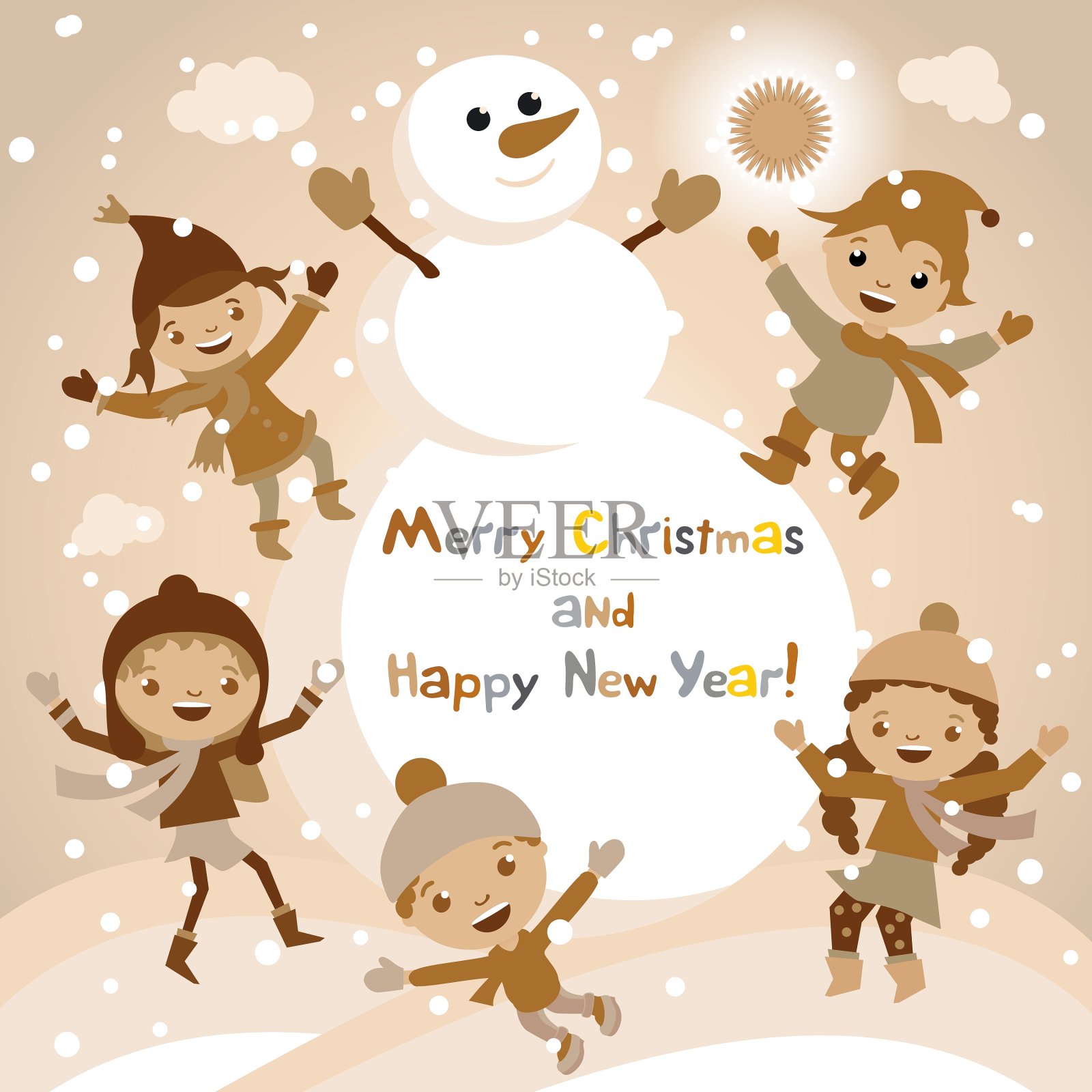 闪亮的圣诞背景，滑稽的雪人和设计模板素材