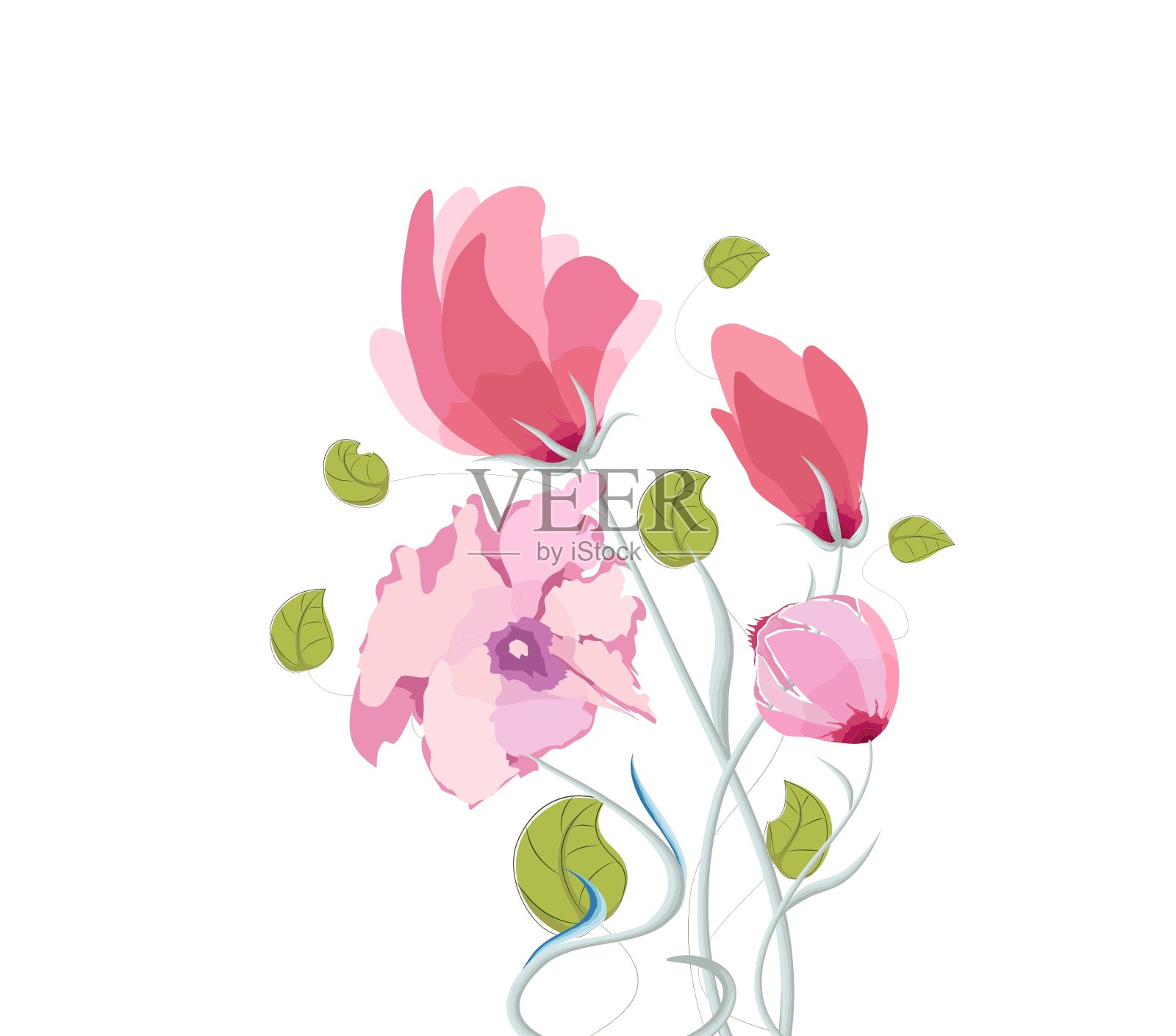 美丽的夏日鲜花水彩画设计元素图片