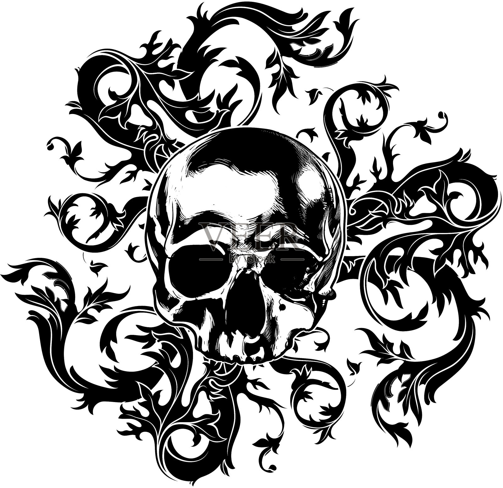 装饰艺术背景与头骨设计元素图片