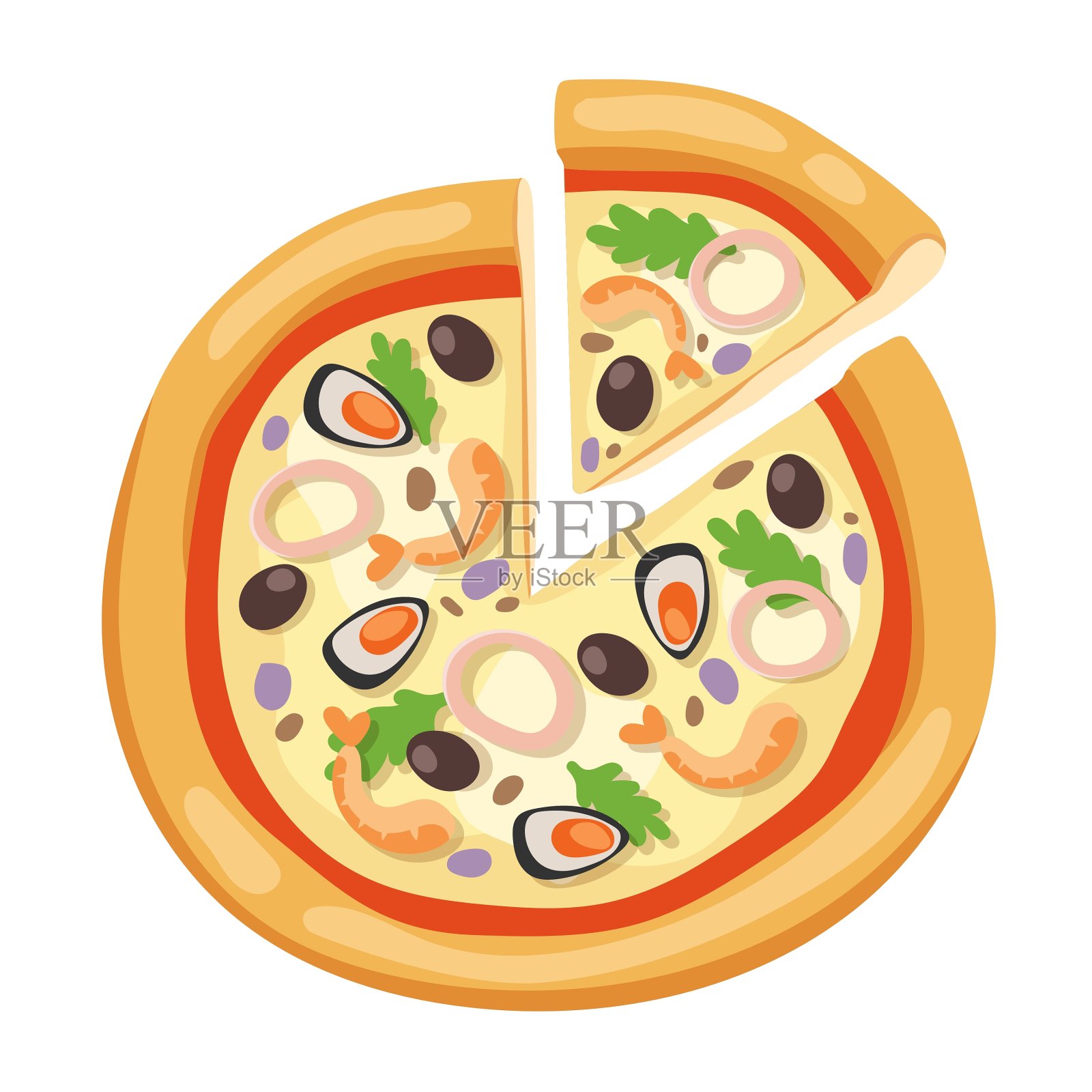 披萨平面图标孤立在白色背景上设计元素图片