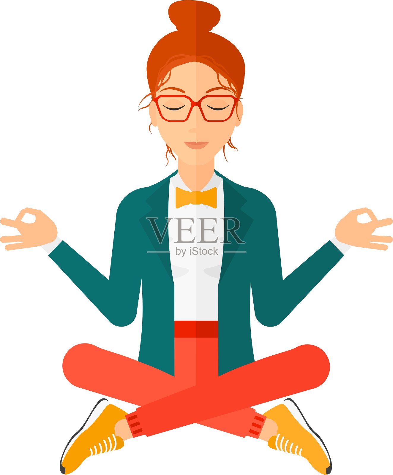 女商人在莲花姿势沉思设计元素图片