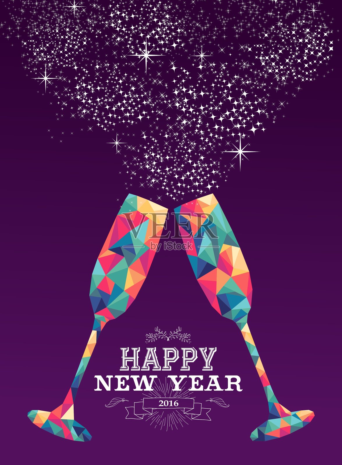 2016年玻璃三角潮人色新年快乐设计模板素材