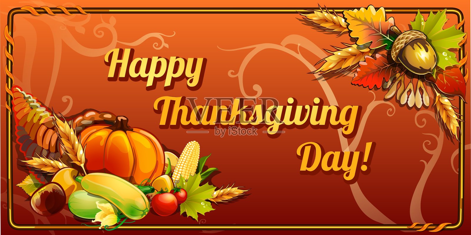 橙色背景的感恩节卡片设计模板素材