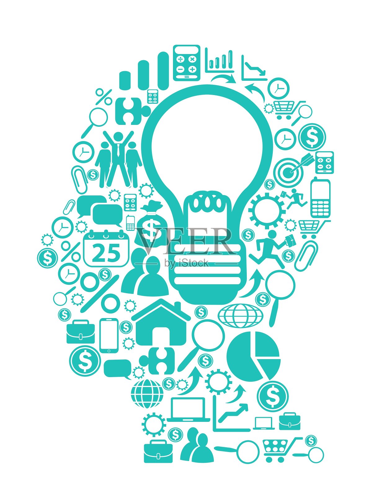 头部有图标的蓝色灯泡设计元素图片