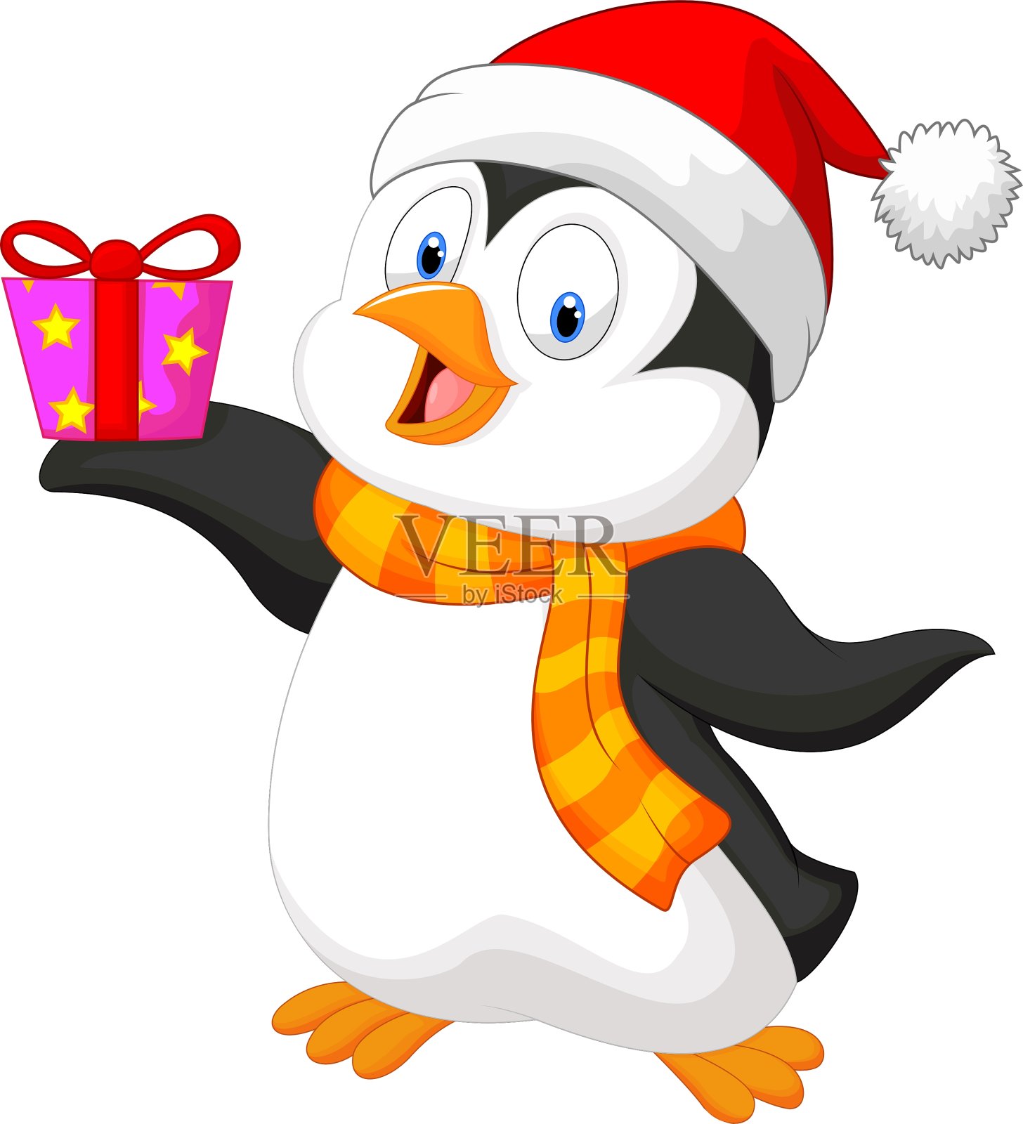 可爱的企鹅抱礼物设计元素图片